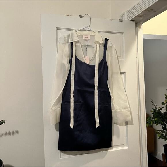 Cinq A Sept - Naia Tie-Neck Satin Long-Sleeve Mini Dress size 4 - Picture 5 of 7